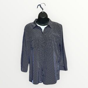 Liz Claiborne Button Down Polka Dot 3/4 Sleeve Top